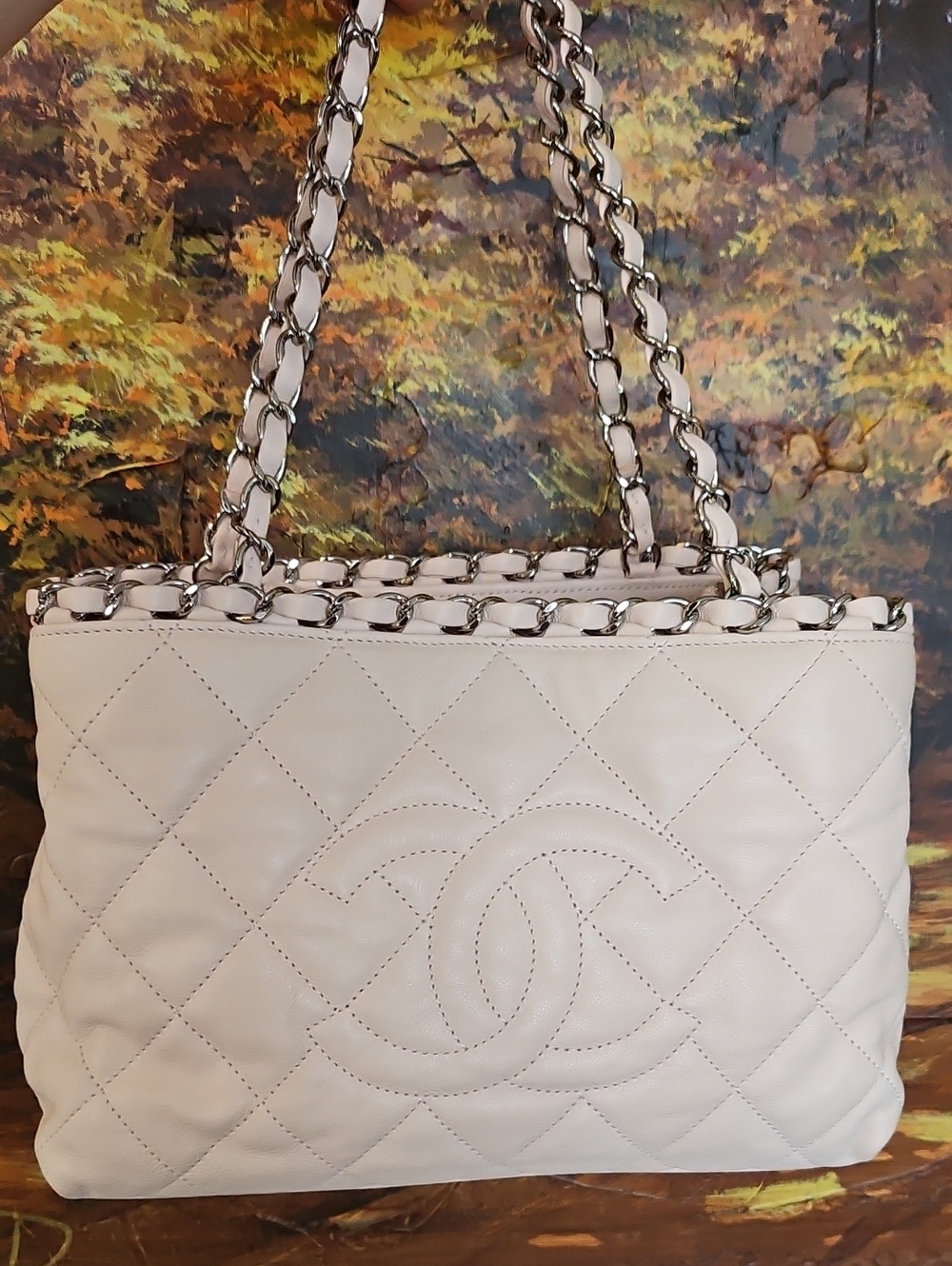 CHANEL Creamy Pink Quilted Calf Leather Mini Chain Me Bag with Silver Chain